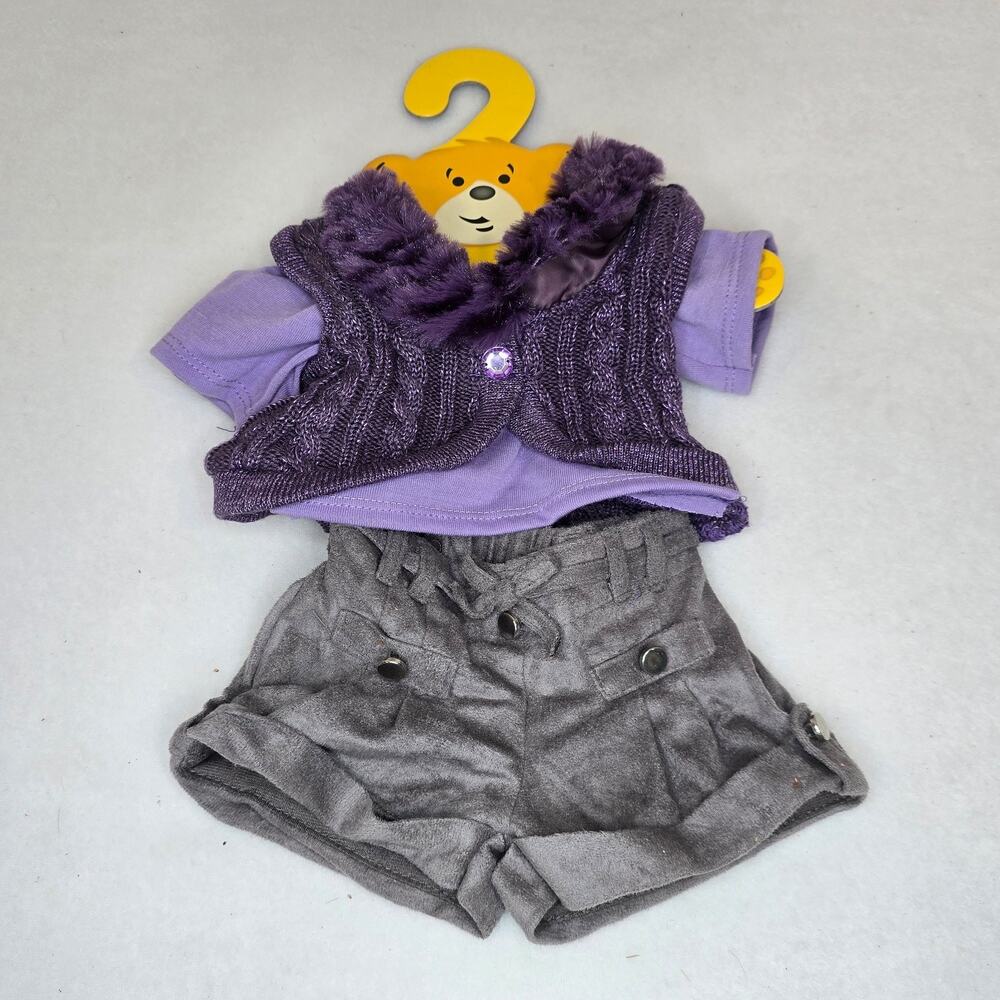 Build a Bear Workshop Purple Cable Knit Vest Outfit Shorts Plush Toy Clothes
